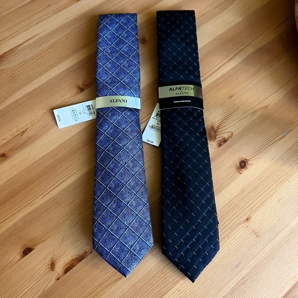Alfani Tie‎ Neckties Set of 2 Blue Black Patterned Stain Resistant - Picture 1 of 8